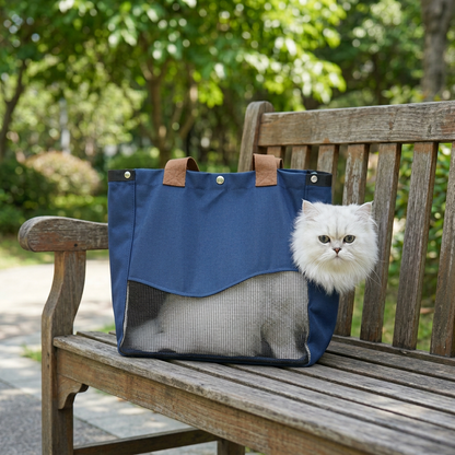 Breathable Canvas Cat Carrier Tote Bag with Mesh Window