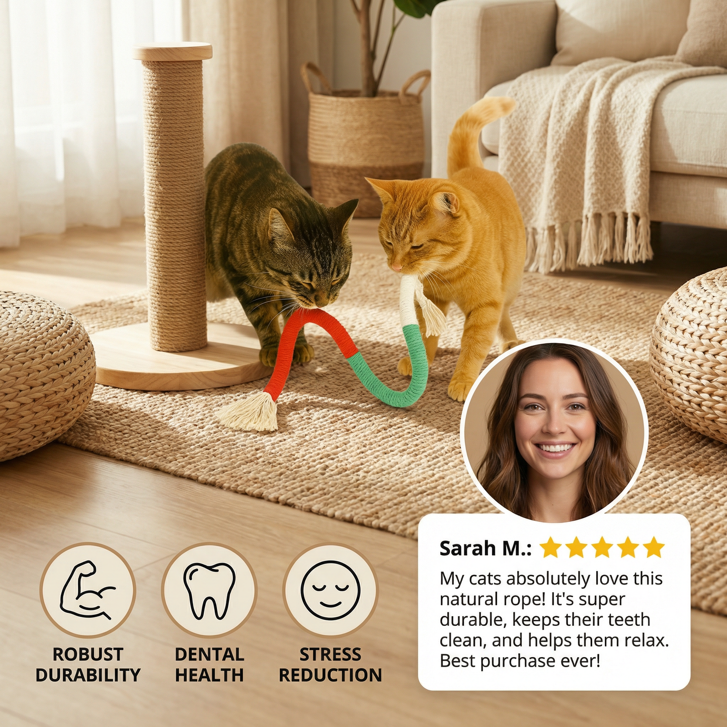 Natural cat chew rope – robust, promotes dental hygiene and reduces stress