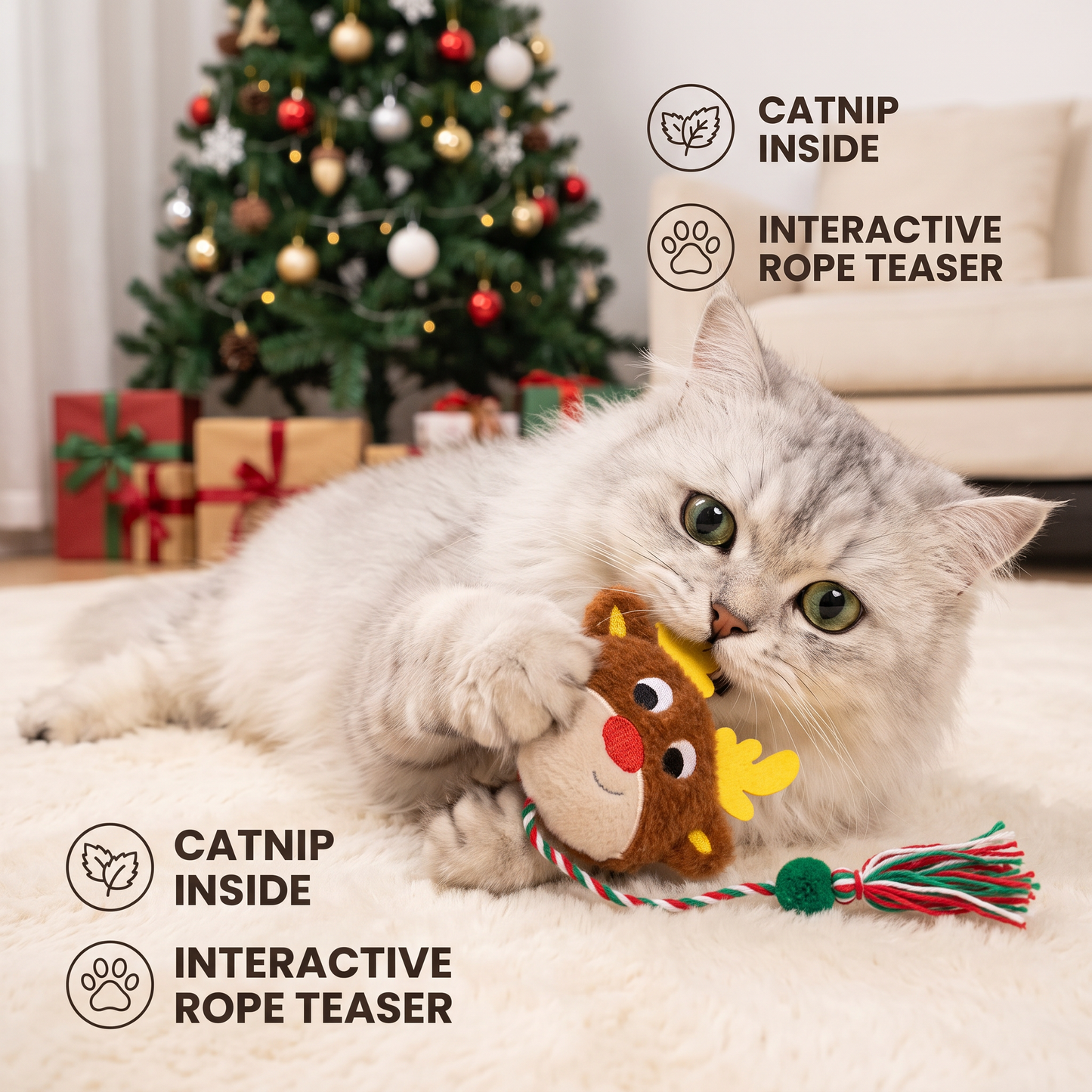 Christmas Catnip Rope Teaser Cat Toy