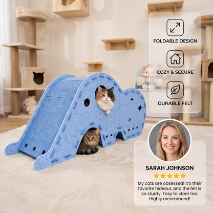 Elephant-Shaped Felt Cat Play Tunnel & Cozy Bed – Foldable and Connectable Design