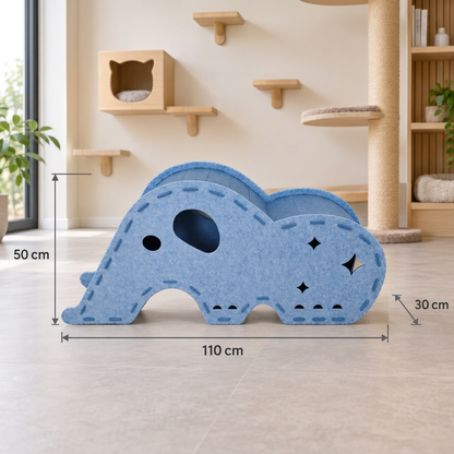 Elephant-Shaped Felt Cat Play Tunnel & Cozy Bed – Foldable and Connectable Design