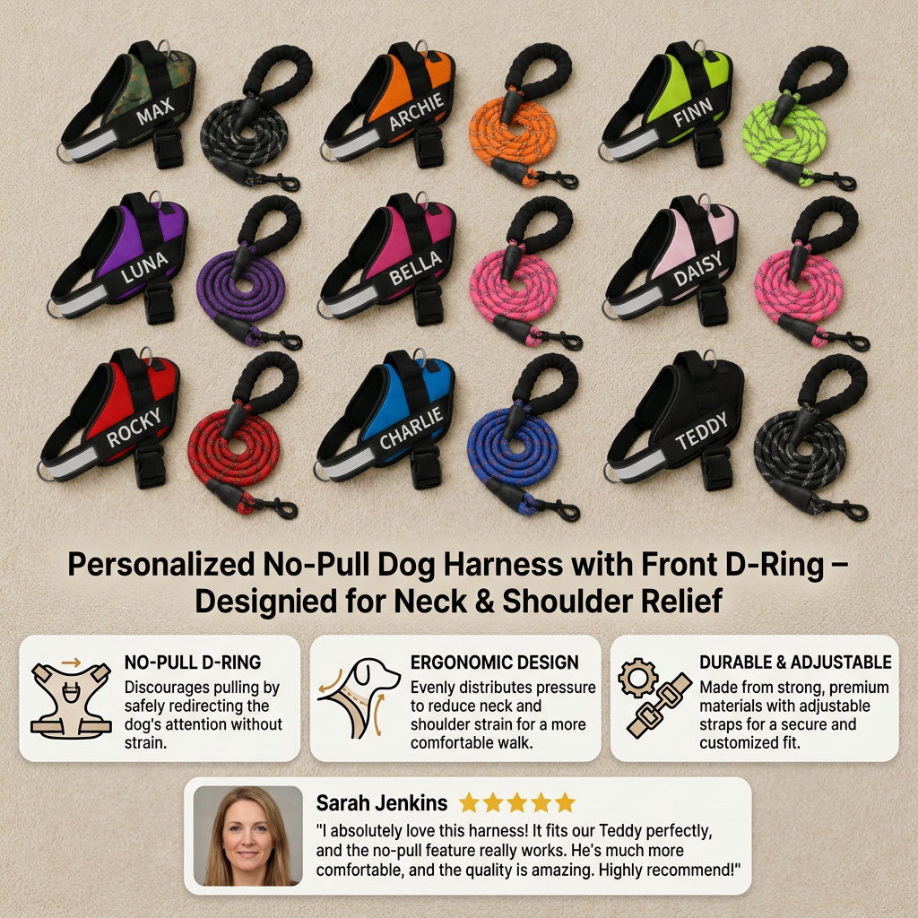 Personalized No-Pull Dog Harness with Front D-Ring – Designed for Neck & Shoulder Relief