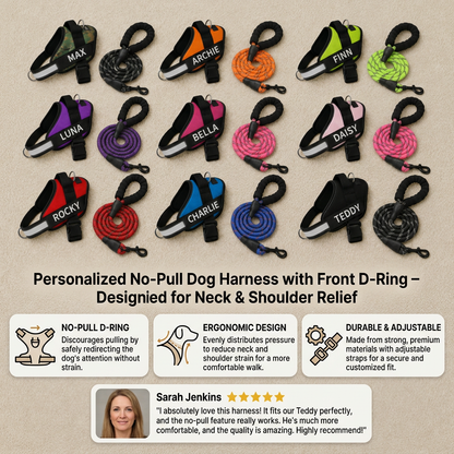 Personalized No-Pull Dog Harness with Front D-Ring – Designed for Neck & Shoulder Relief