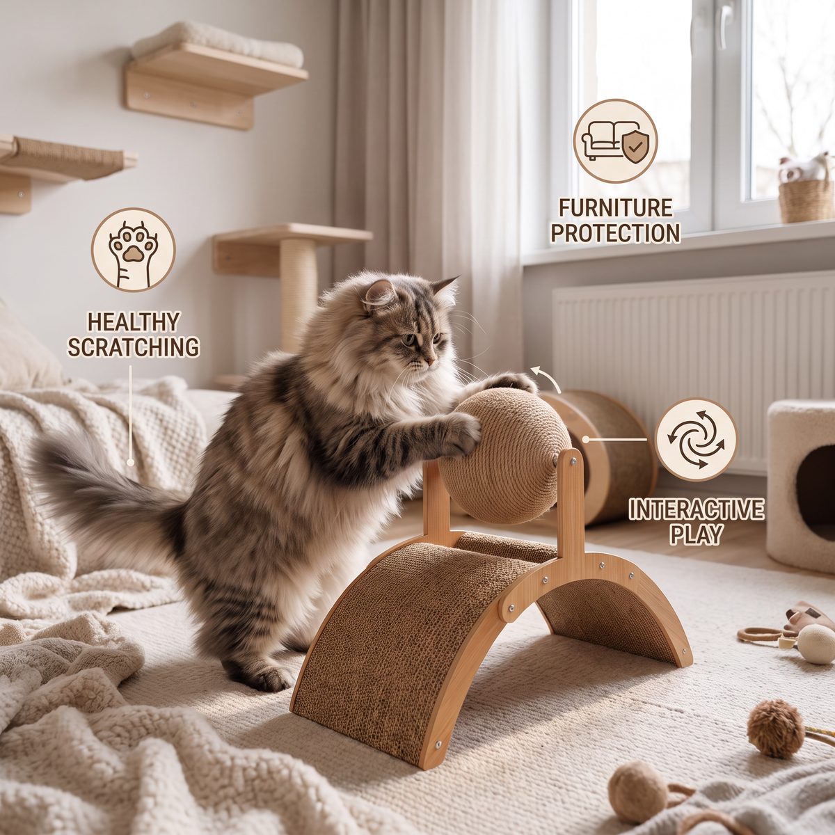 Interactive Ferris Wheel Cat Scratcher with Spinning Jute Ball