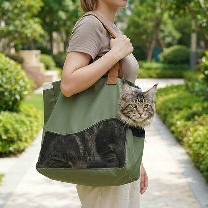 Breathable Canvas Cat Carrier Tote Bag with Mesh Window