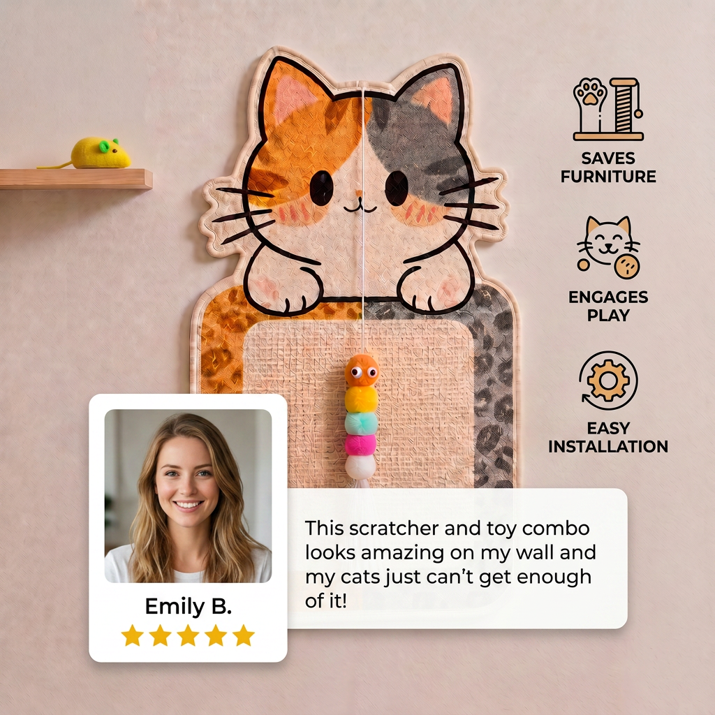 2-in-1 Wall-Mounted Cat Scratcher & Interactive Play Toy