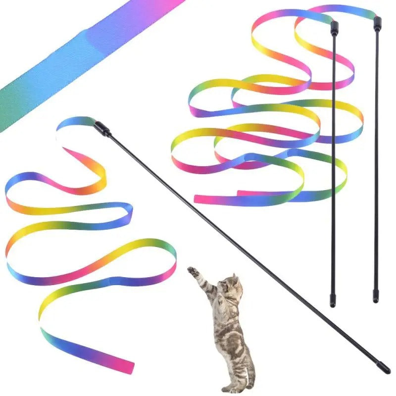 Rainbow Strips Stick Cat Teaser Wand