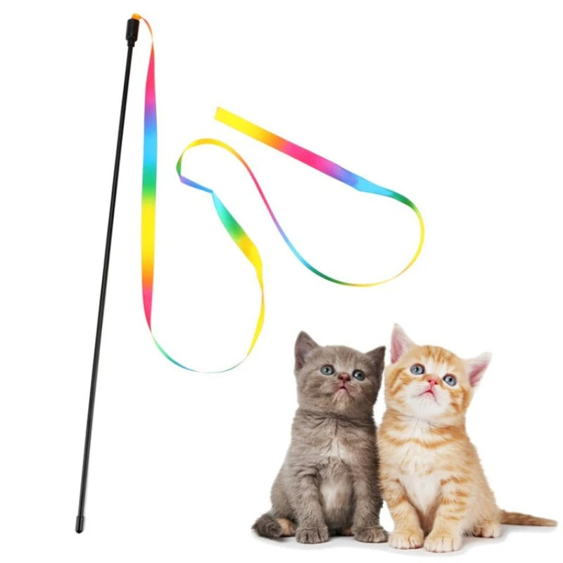 Rainbow Strips Stick Cat Teaser Wand