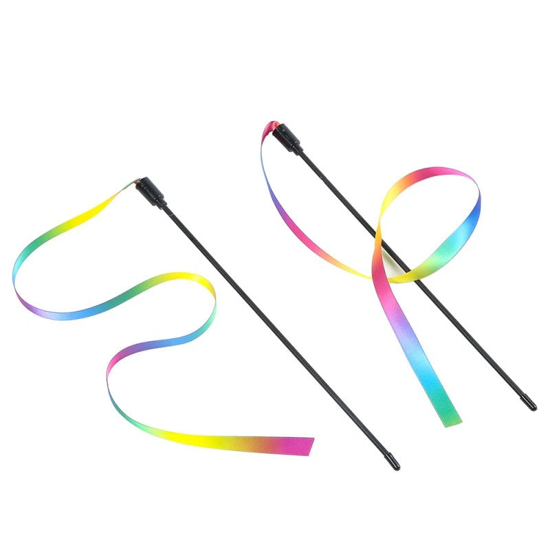 Rainbow Strips Stick Cat Teaser Wand