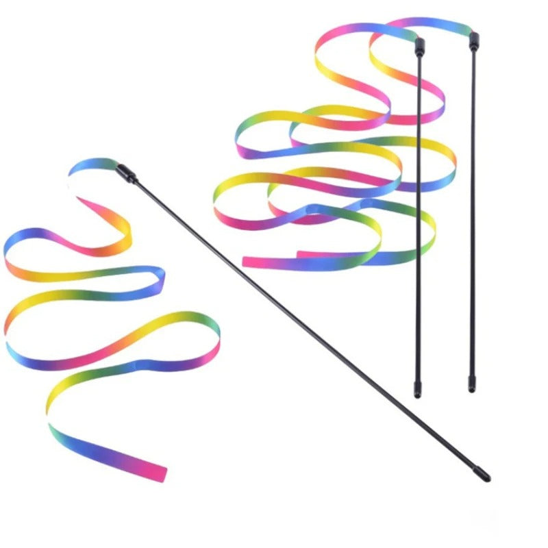 Rainbow Strips Stick Cat Teaser Wand