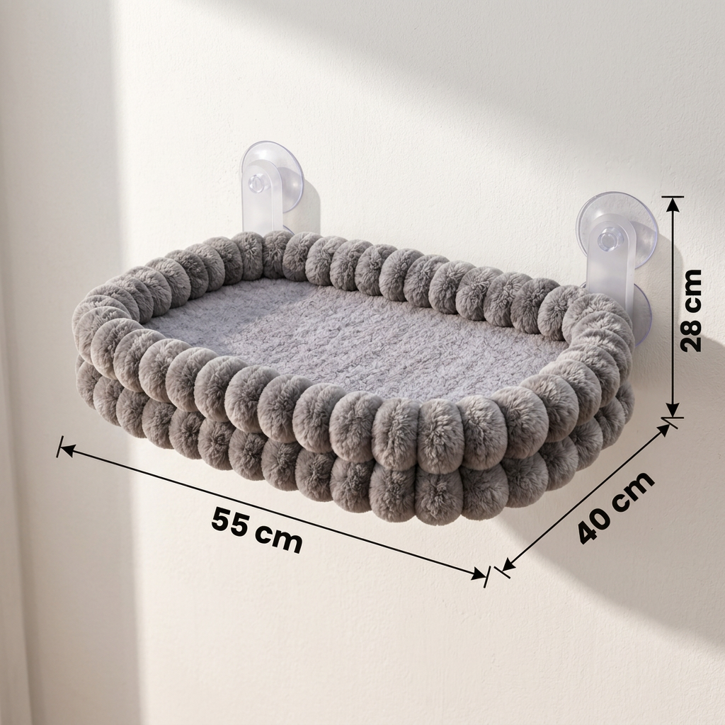 Fluffy Cordless Folding Cat Window Hammock with Strong Suction Cups & Washable Cover