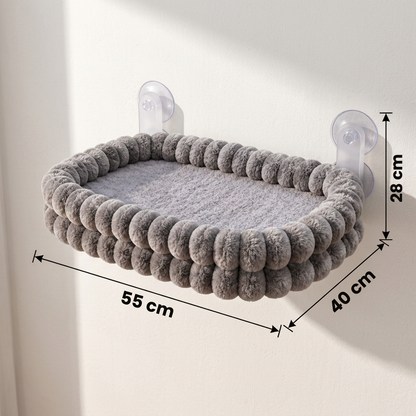 Fluffy Cordless Folding Cat Window Hammock with Strong Suction Cups & Washable Cover