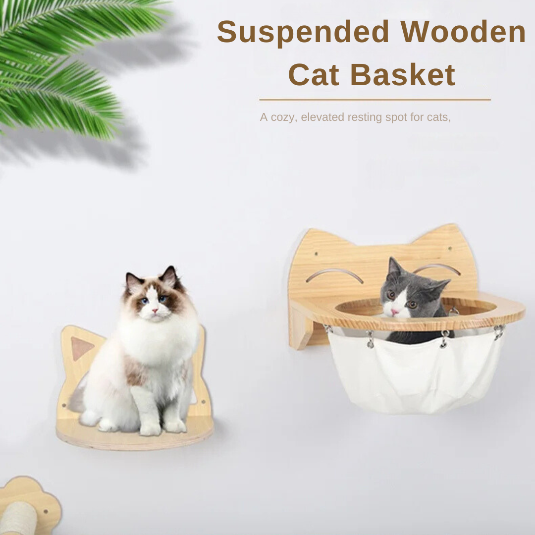 Hanging wooden cat basket