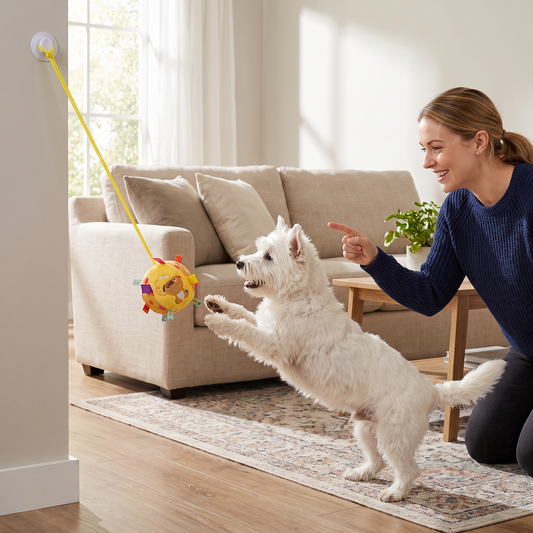Interactive Hanging Dog Ball Toy with Elastic Play Rope & Hook