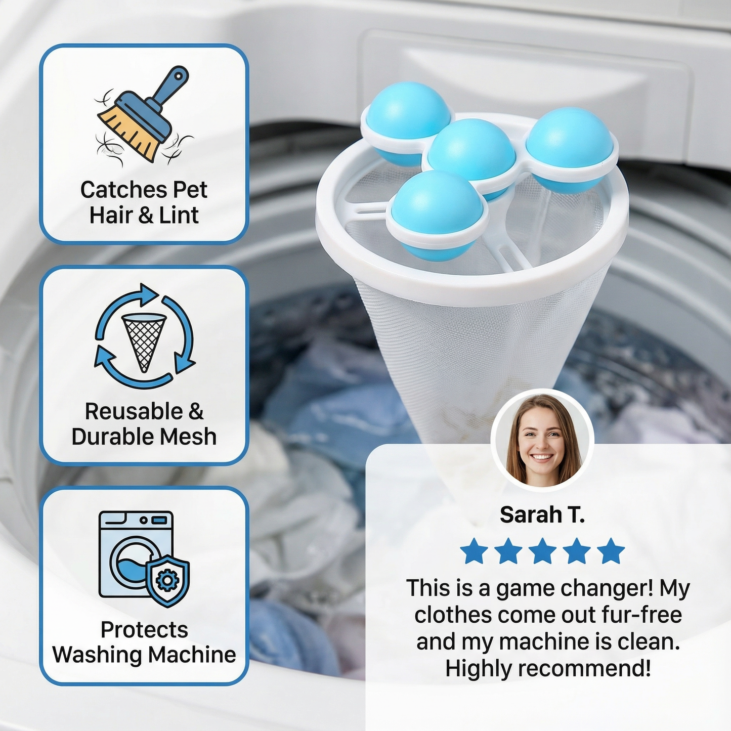 Pet Hair Laundry Filter for Washing Machines – Reusable Mesh Catcher
