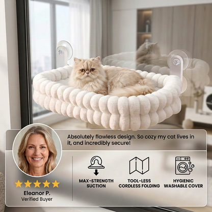 Fluffy Cordless Folding Cat Window Hammock with Strong Suction Cups & Washable Cover