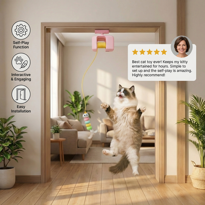 Interactive door yo-yo cat toy with self-play function